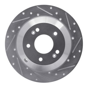 Hyundai Santa Fe Brake Rotor (1) - Rear Right - R1 Concepts - Drilled & Slotted - Silver - `10-`21